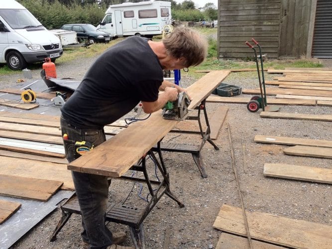 Reclaimed oak floor restoration - cutting to size