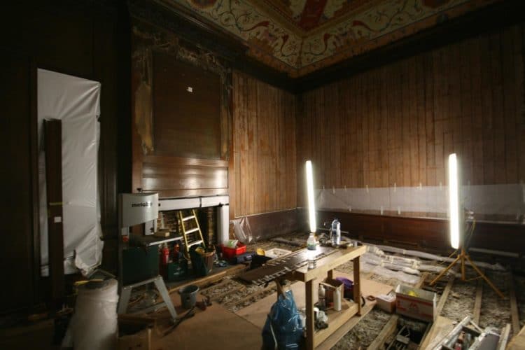 Kensington palace wood panel restoration- room stripped bare