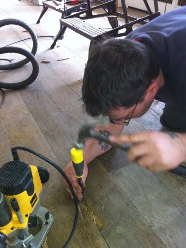 Oak flooring restoration - chiselling