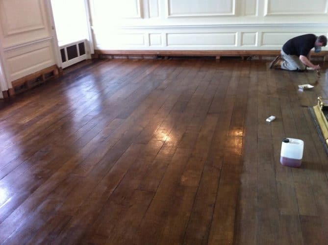 Oak flooring restoration and conservation - partially complete