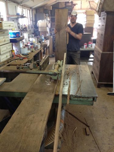 Reclaimed oak floor restoration - planks on the bench