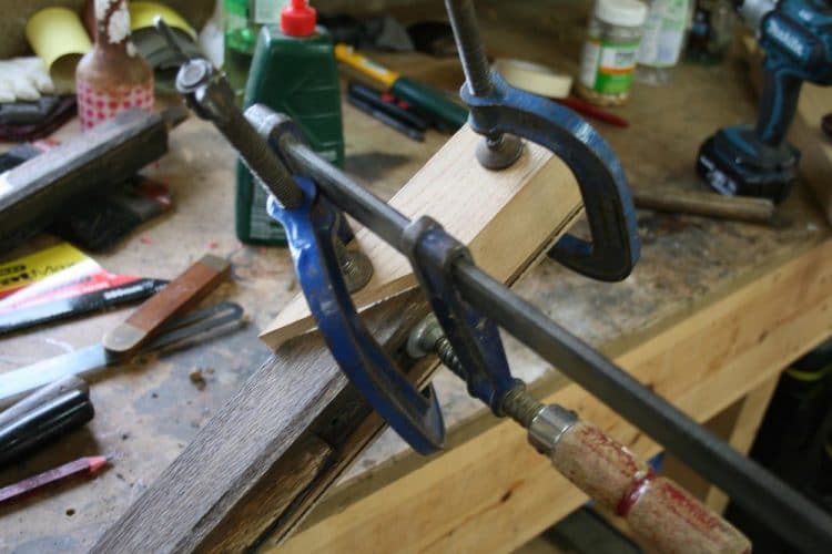 Wood window restoration - clamp and glue repair