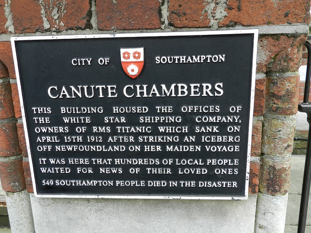 Titanic Rememberance Plaque outside Canute Chambers, Southampton
